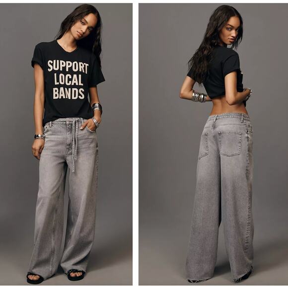 ANTHROPOLOGIE x PILCRO High-Rise Wide-Leg Jeans Gray Sz 33 {M37}